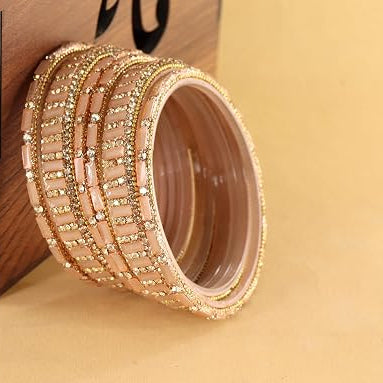Glass Bangles kada Set With Zircon Stone Work- Pack of 6