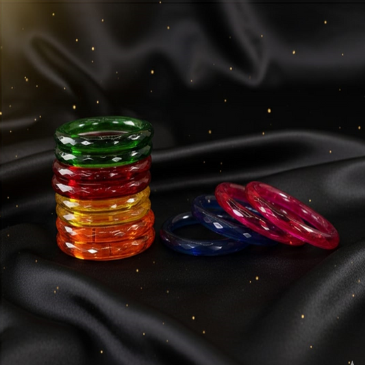 Multicolor Kada Glass Bangle Set – 12 Pieces, 6 Colors