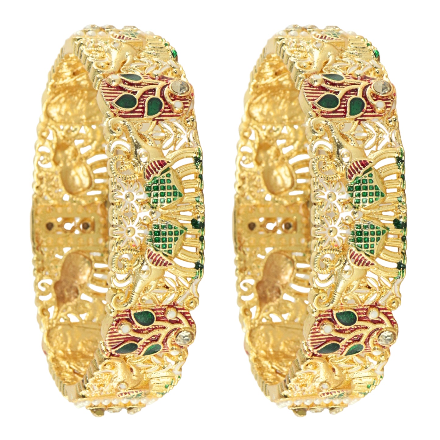 Royal Gold Plated Kada Bangles Set of 2 – Enamel Work & Motifs