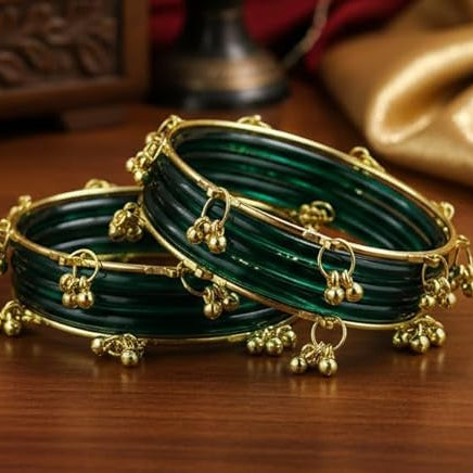 Stylish Radium Ghungroo Bangles Set Gold-Toned Alloy with Elegant Latkan Design | Festive & Wedding Wear (Set of 12)