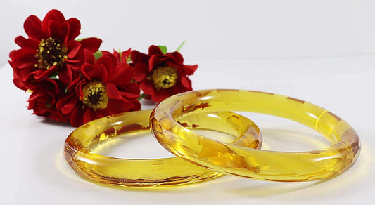 Translucent Yellow Glass Kada for Sangeet & Haldi-Set of 2