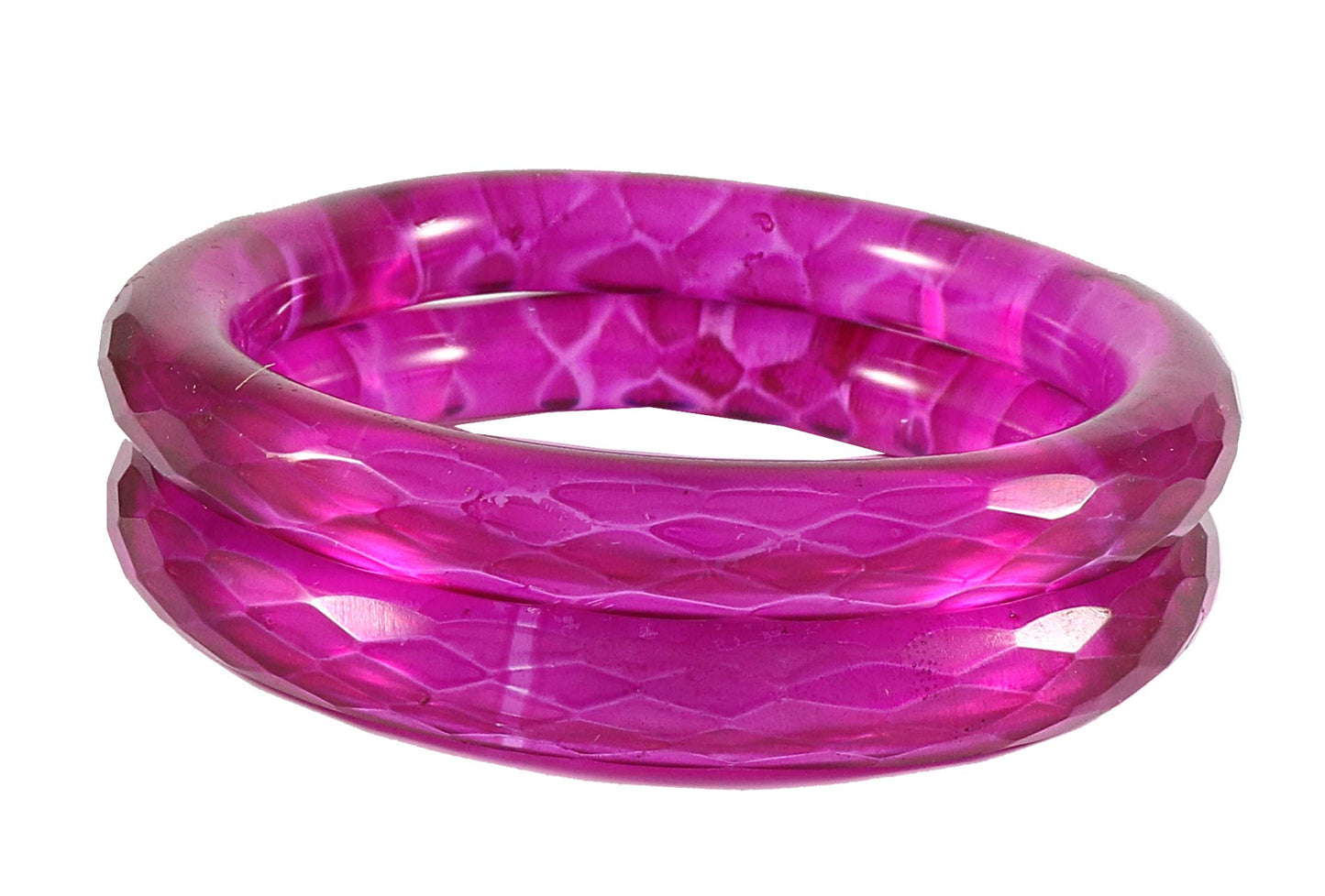Glass Bangles Set of 2 Transparent Hot pink Crystal Cut Daily Wear