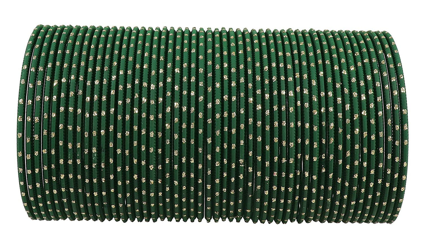 Dark Green Polka Dot Metal Bangles for Traditional Wear (Set of 48)