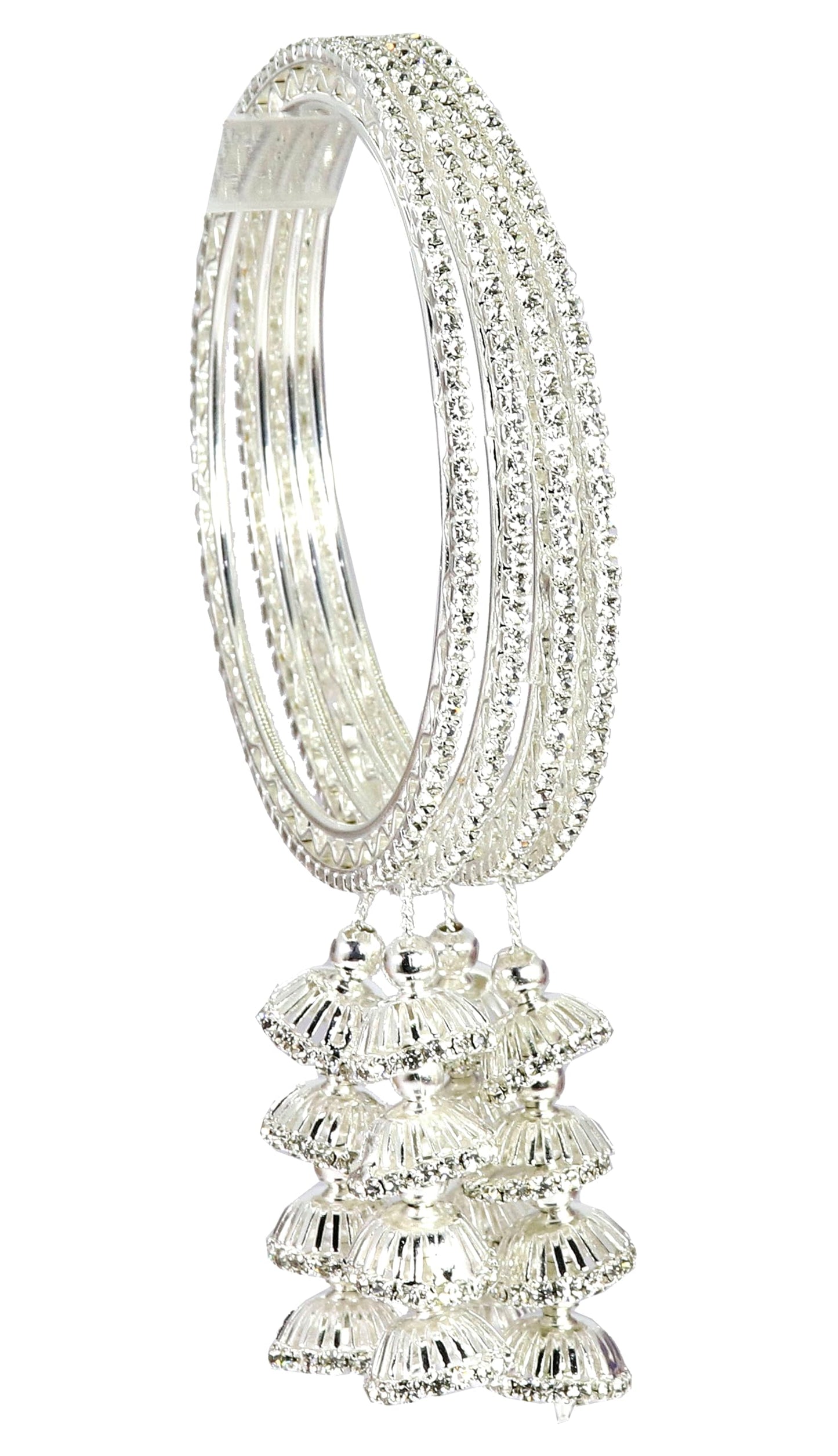 Silver Metal Latkan Bangles – Elegant Jhumka Design Bangle Set of 4 for Bridal & Festive Wear