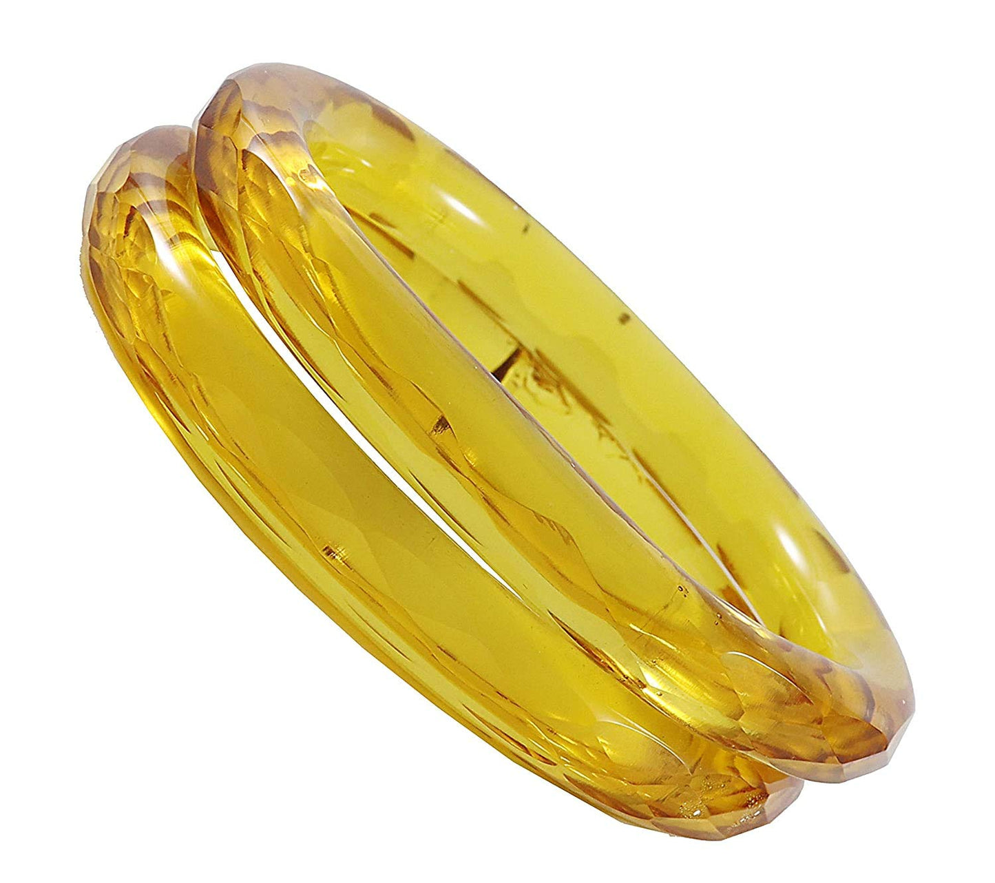 Glass Bangles Set of 2 Transparent Yellow Crystal Cut Daily Wear