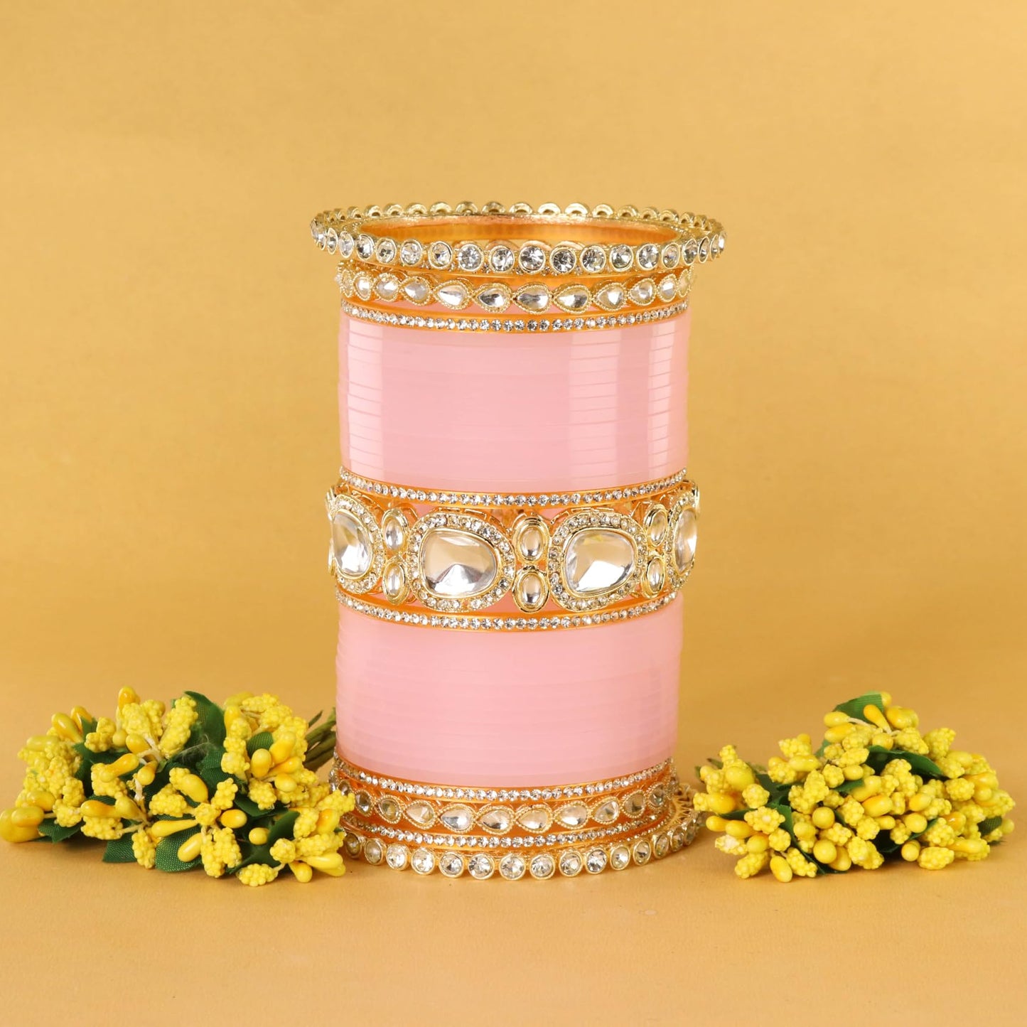 Bridal Pink Metal Gold Chuda Set | Traditional Wedding Bangles for Women | Set of 70