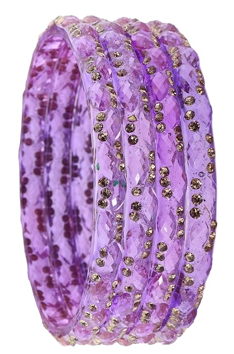 Gemstone Glass Bangles Crystal Kada Ethnic-Set Of 4