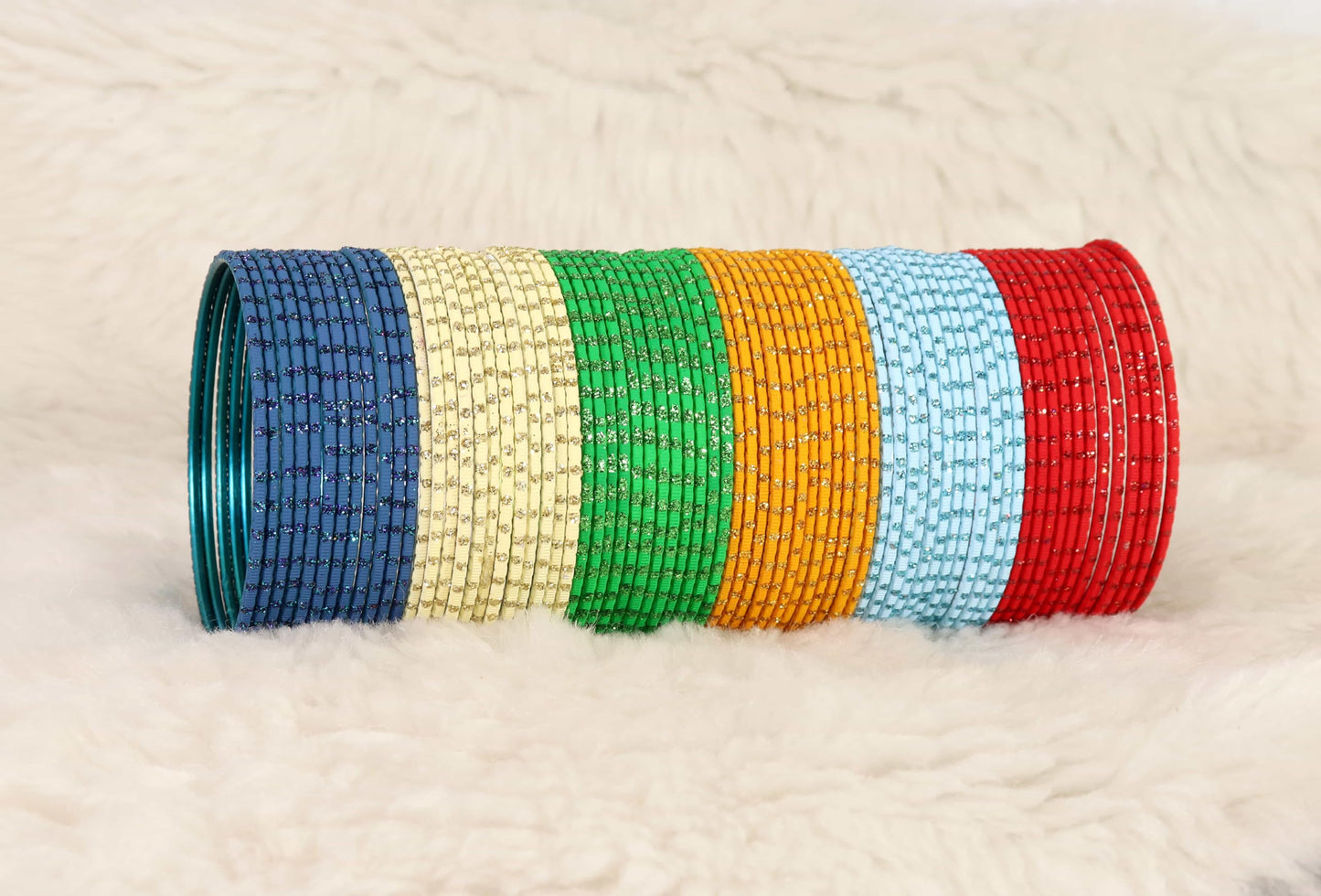 Metal Colourful Bangles Combo | Glitter Zari Polka Dots | Set of 144 | 12 Vibrant Colours
