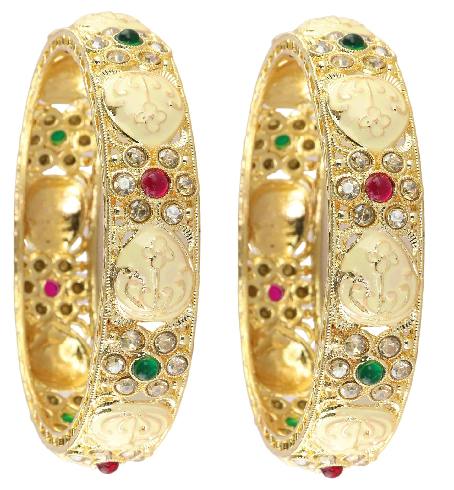 Traditional Metal Color Gold Multi Kada – Set of 2 | Stylish Metal Bangles for Women