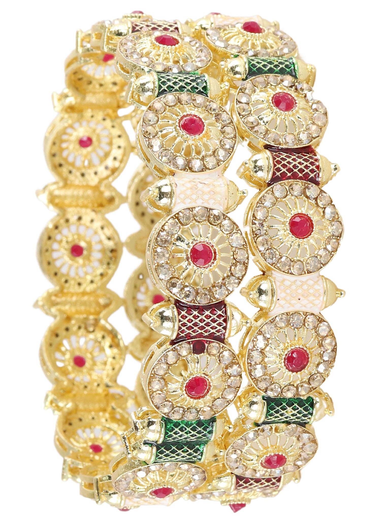 Royal Golden Metal Bangles Set For Women & Girls with Zircon Diamond Stone | Traditional Gold Plated Kangan Set-Wedding, Party, Festive- Set of 2