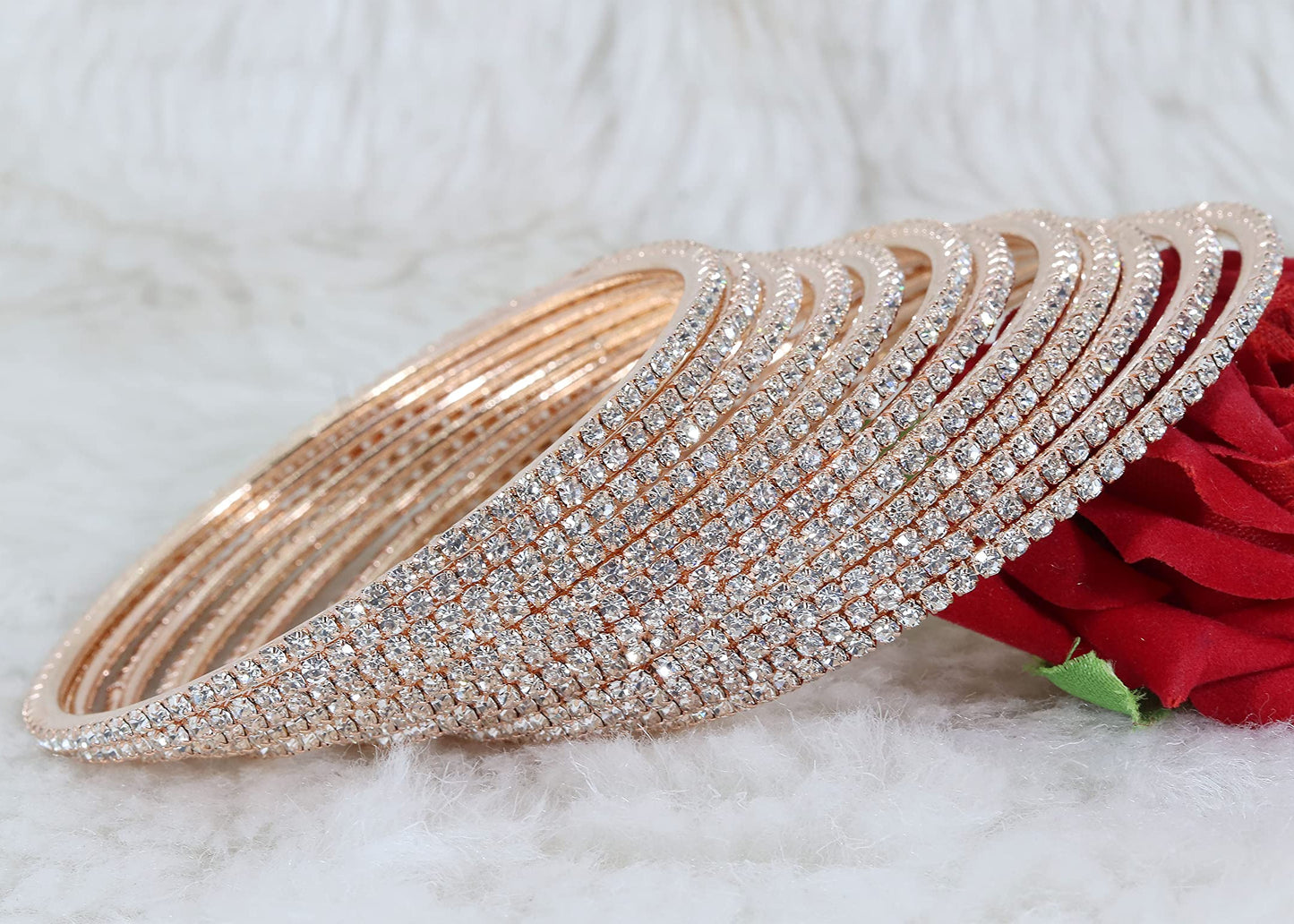 Rose-gold Zircon Bangles for Women | Elegant Daily Wear & Party Jewelry Set-Pack-12