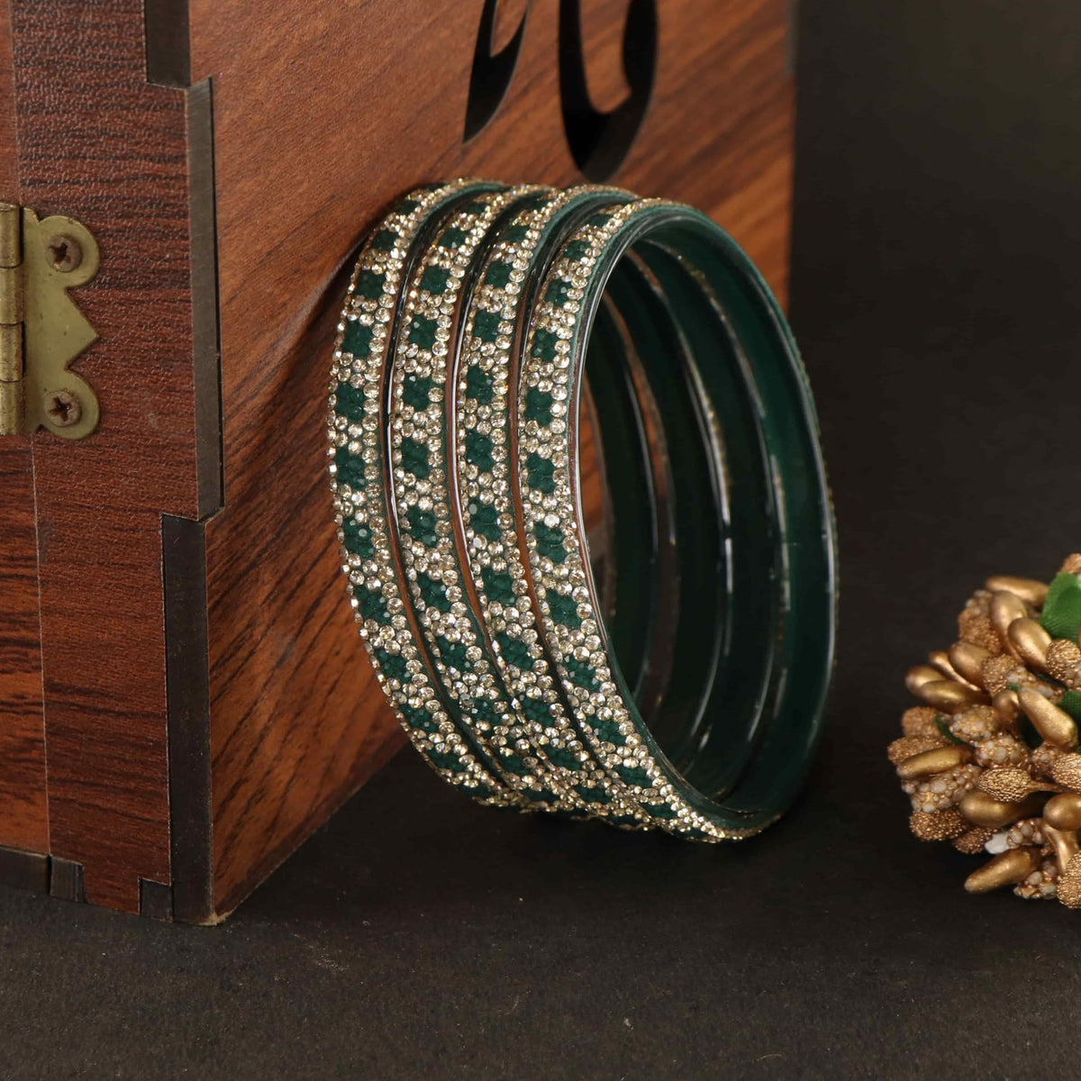 DarkGreen Premium Stone Studded Kada Set - Set of 4