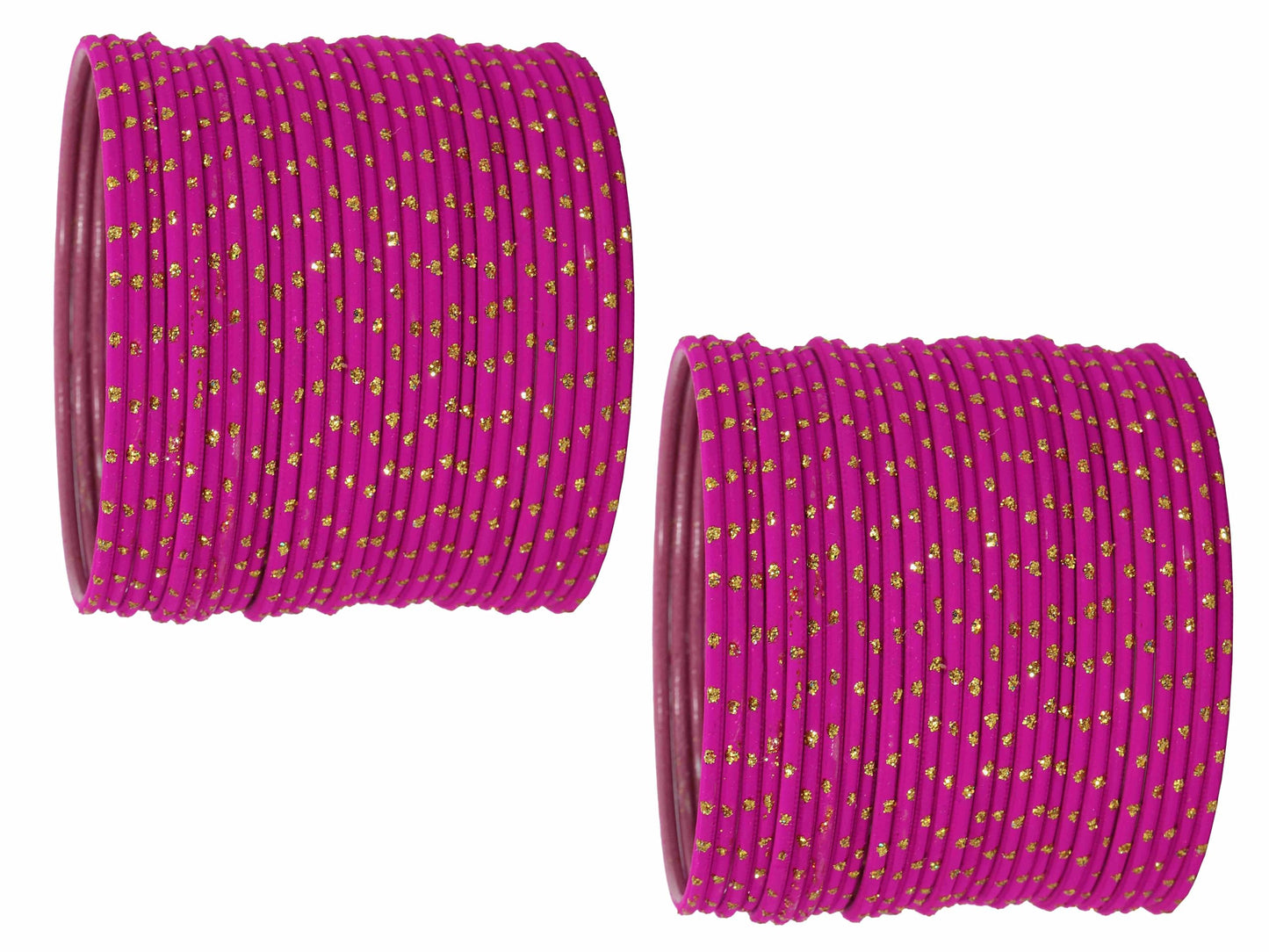 Magenta Polka Dot Metal Bangles for Traditional Wear (Set of 48)
