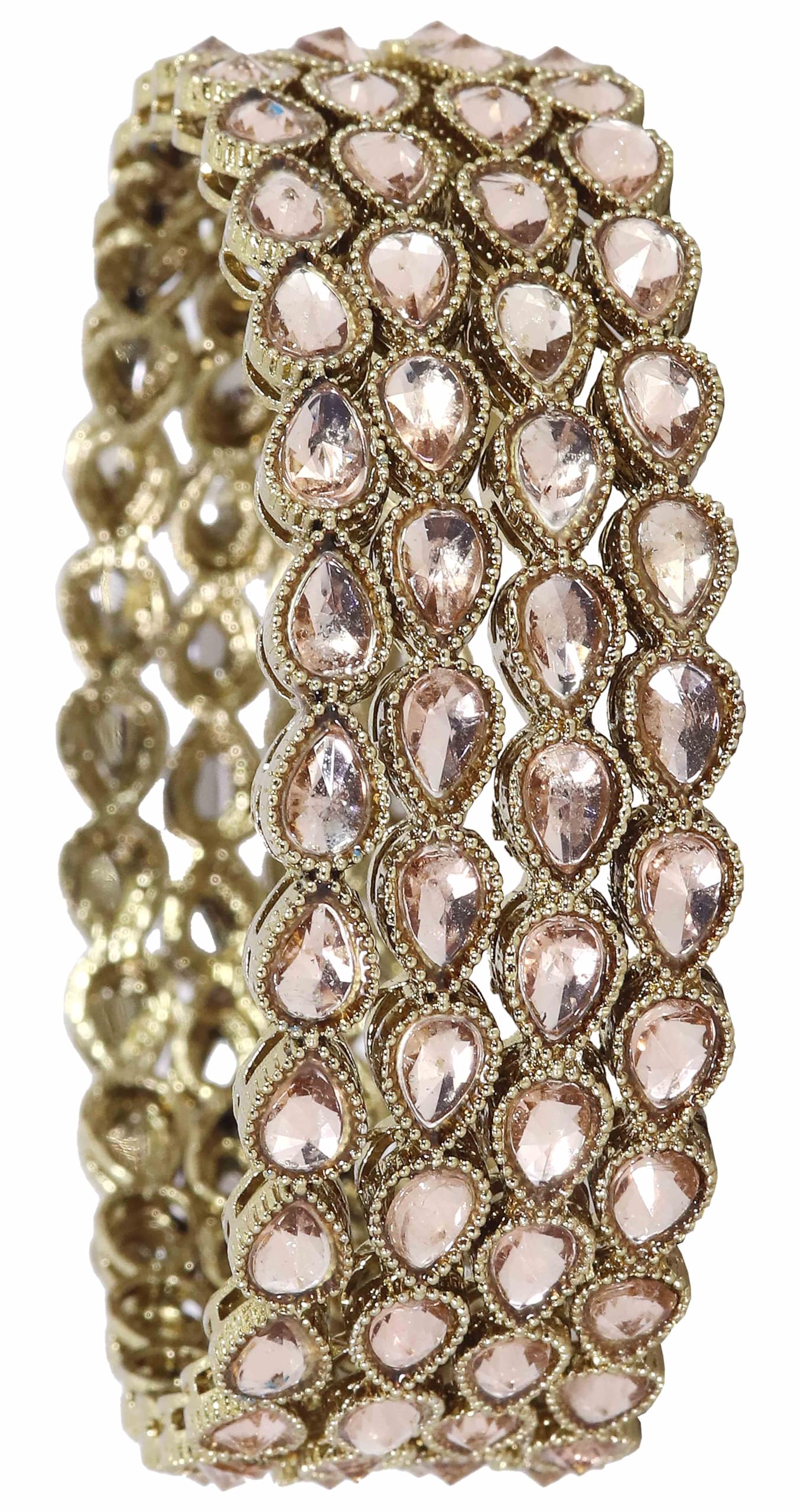 Traditional Kundan Work Metal Bangles Set For Women & Girls | Mirror Bangles For Women | Bangles For Wedding, Party, Festival, Function | Women's Fashion Jewellery- Set of 4