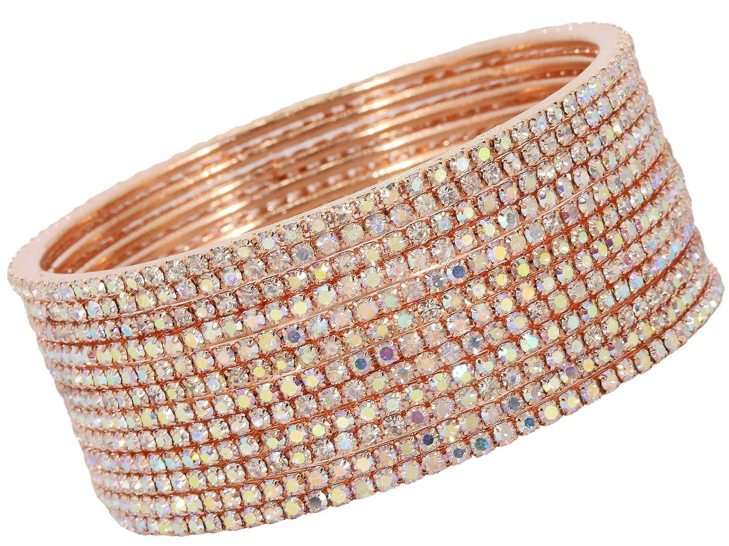 Rose Gold Zircon Studded Sleek Glossy Bangles Set of 12