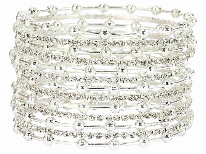 Silver Plated Metal Bangles Set for Women & Girls | Diamond Stone & Ball-Studded Stylish Design-Pack of 26