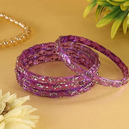 Gemstone Glass Bangles Crystal Kada Ethnic-Set Of 4