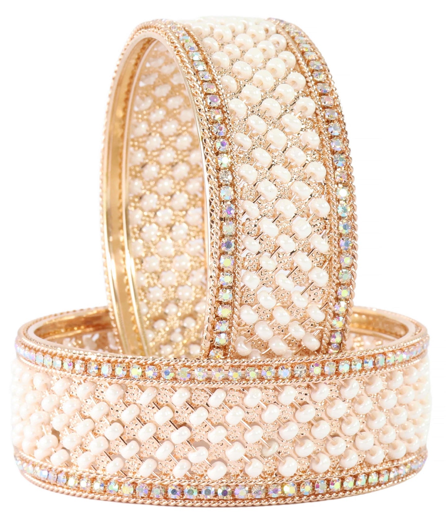 Regal Pearl & RoseGold Bridal Bangles – Timeless Elegance