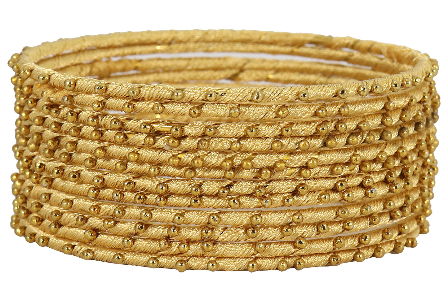 Cream Silk Thread Ball Stone Linked Glossy Bangle Set for Women & Girls | Pack of 12