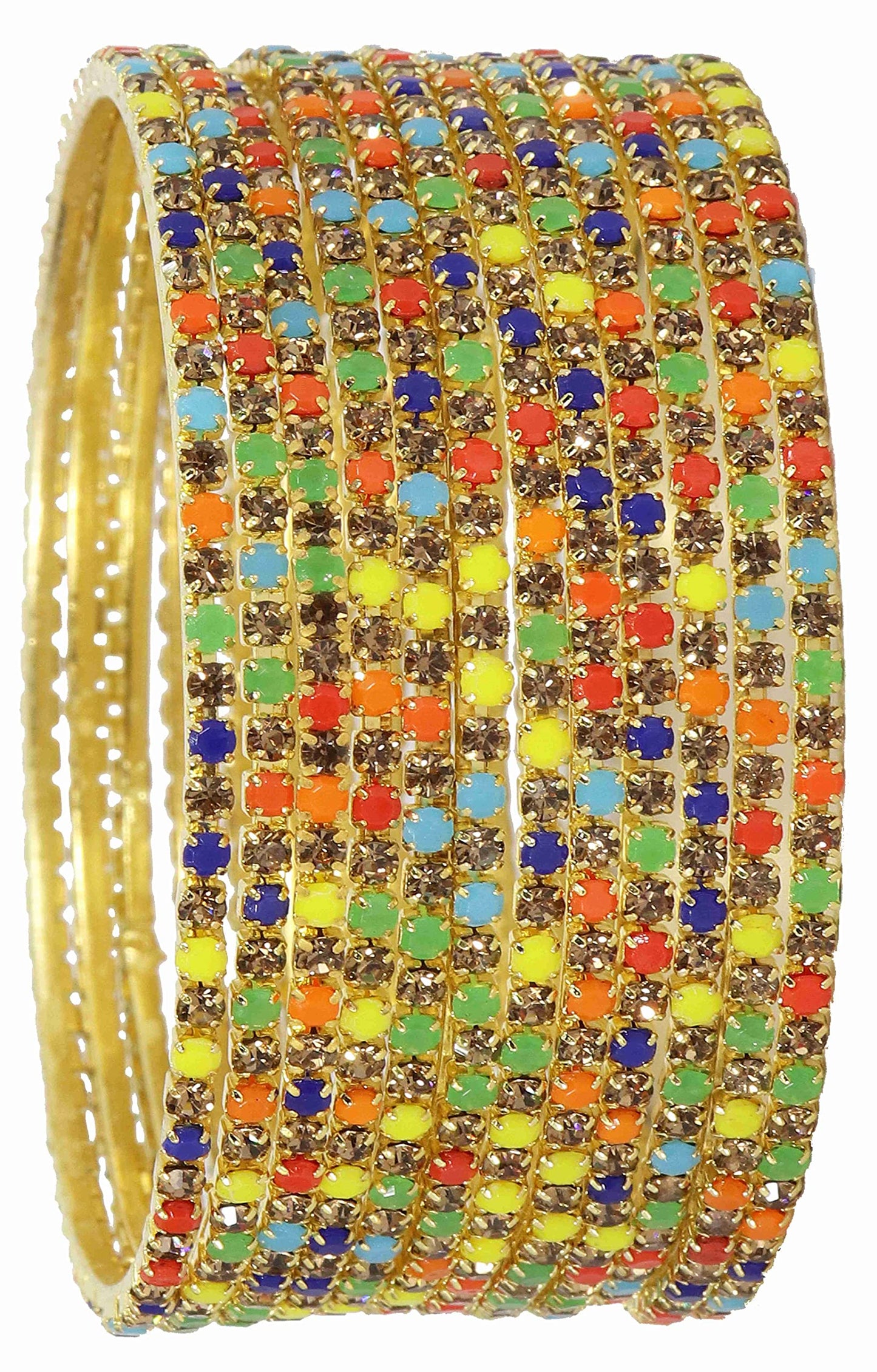 Multicolour Zircon Studded Sleek Glossy Bangles Set of 12