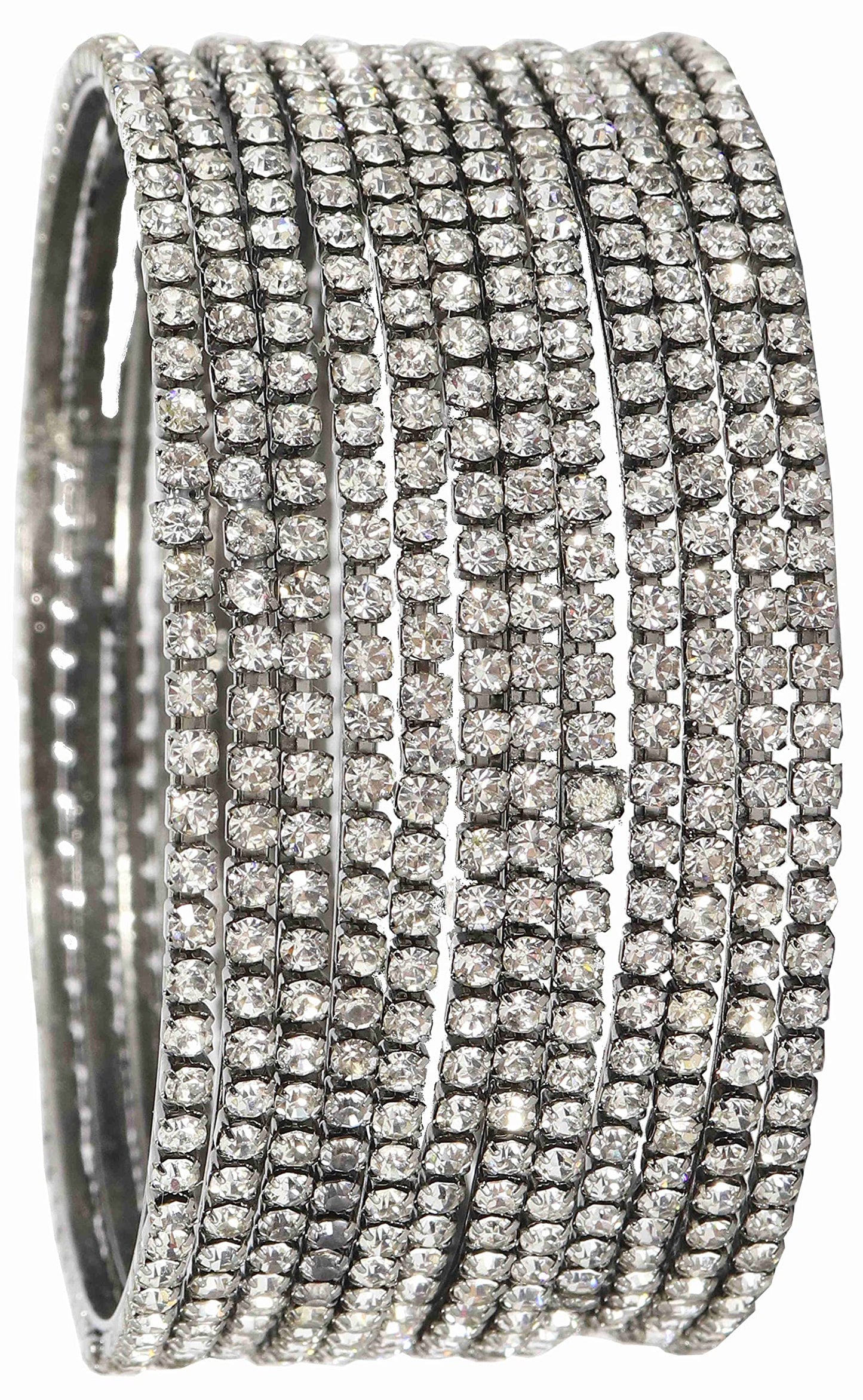 Silver Zircon Studded Glossy Bangle Set for Women & Girls