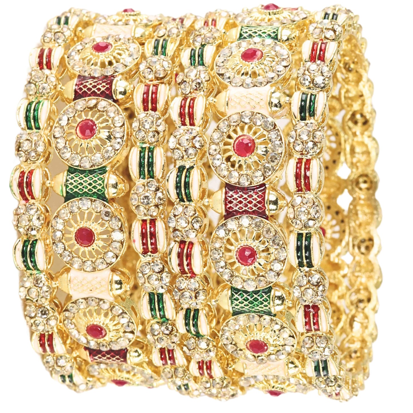 Traditional Rajwadi Design Kangan | Golden Multicolour Girls' Bangles For Wedding, Party, Occasion- Set of 6 Bangle