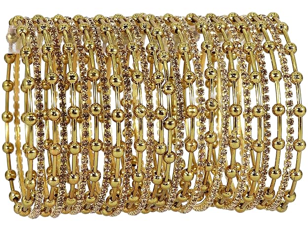 Premium Gold & Silver Plated Metal Bangles Set for Women & Girls | Diamond Stone & Ball-Studded -Pack of 26