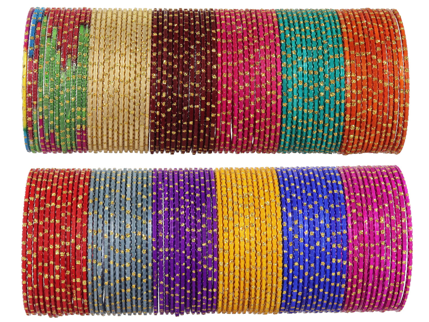 Multicolour Metal Bangles with Golden Polka Dots & Cutting Design (Set of 144)