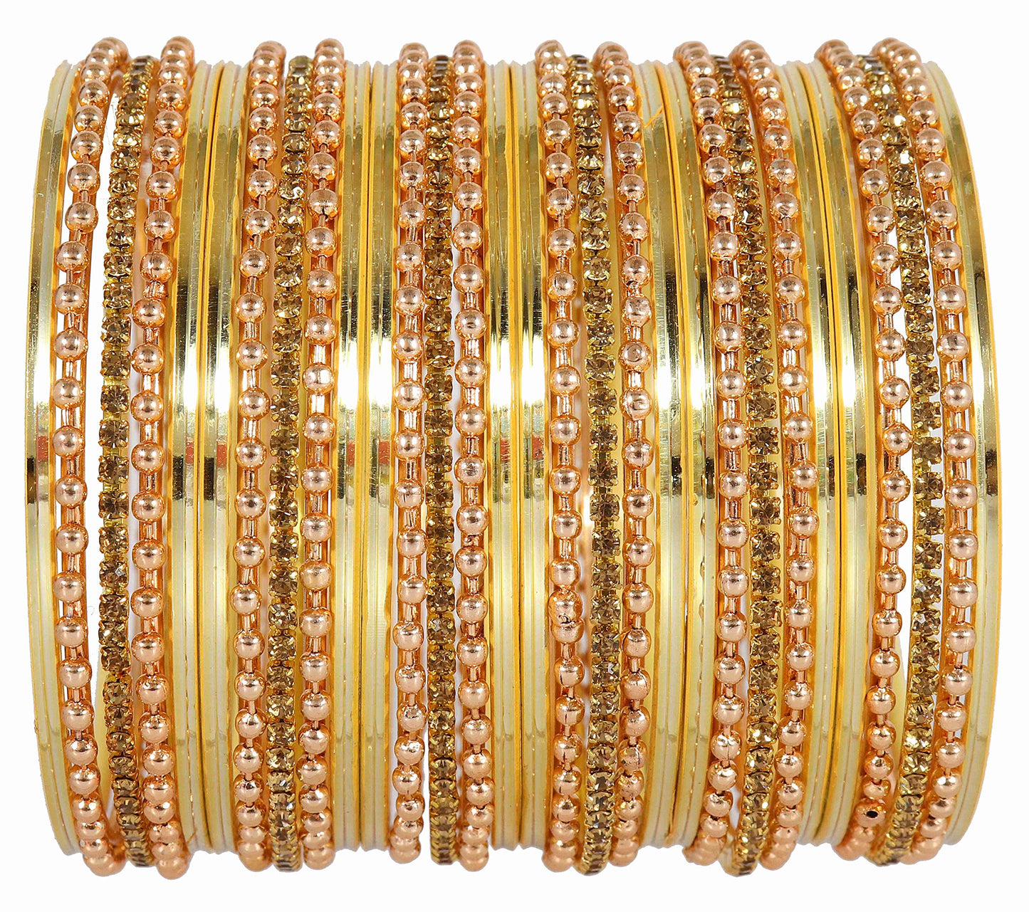 Golden Zircon Studded Ball Chain Linked Bangle Set for Women & Girls