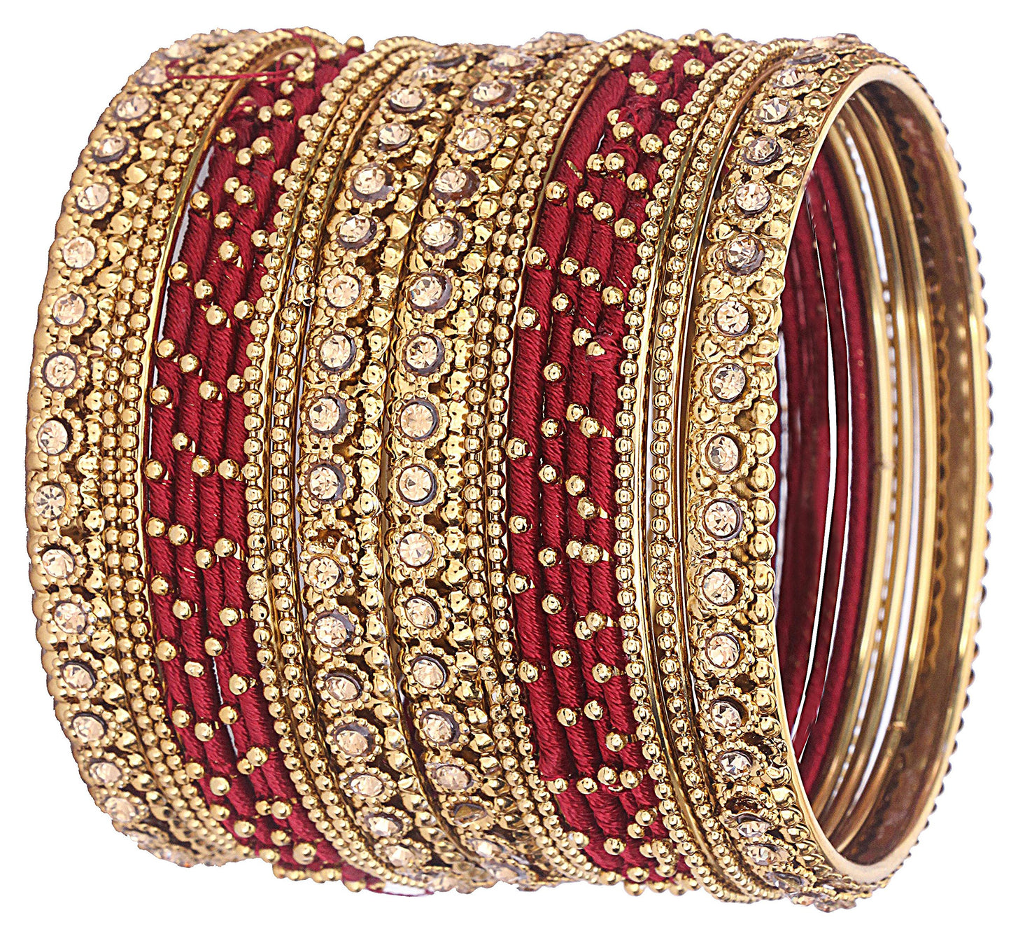 Maroon Bangles with Zircon Festive Wear (Set of 20)