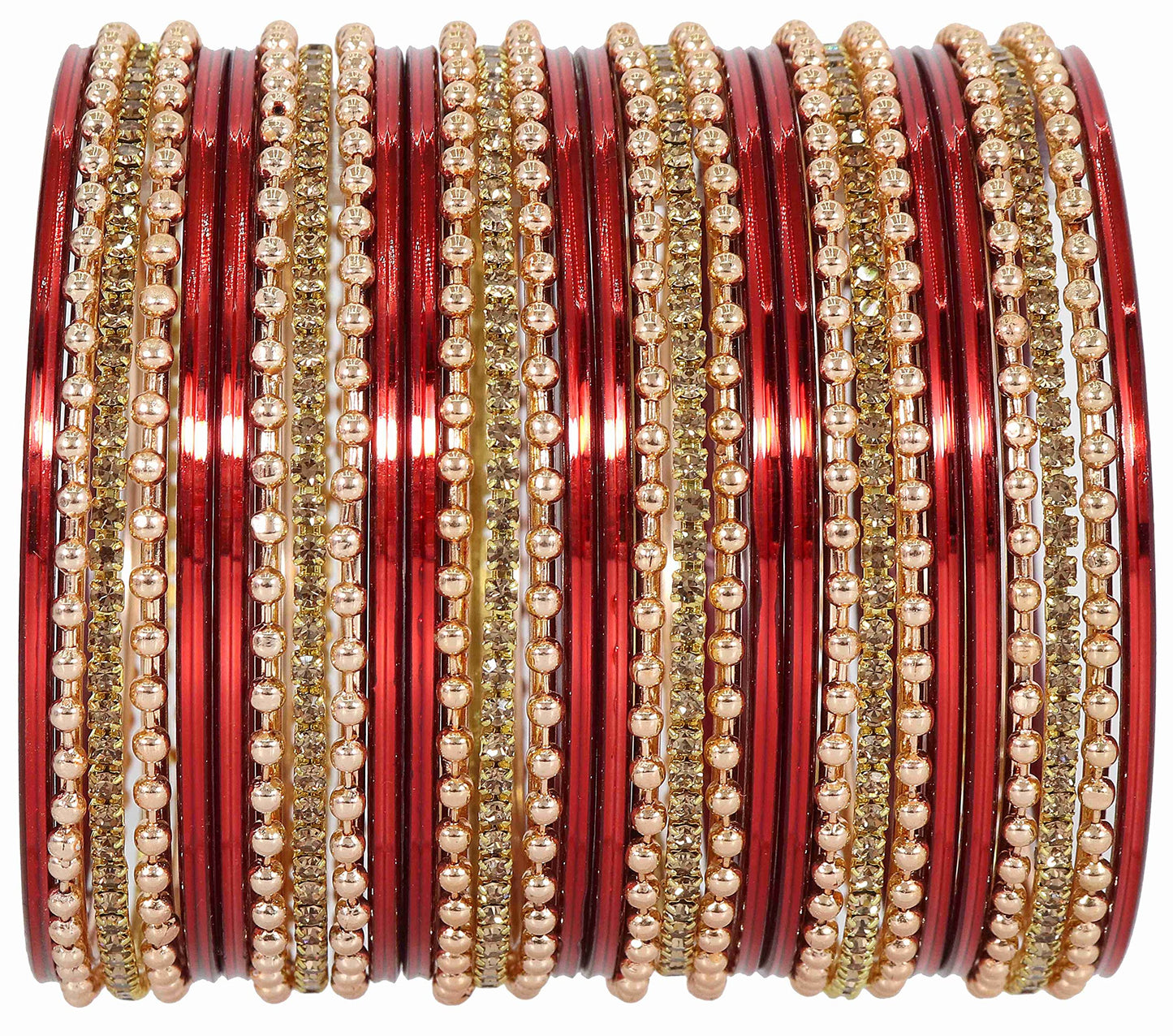 Maroon Zircon Studded Ball Chain Linked Bangle Set for Women & Girls