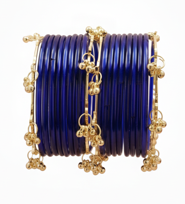 Trendy Kashmiri Bangles Set Premium Glass Bangles Set with Ghungroo-Set Of 20
