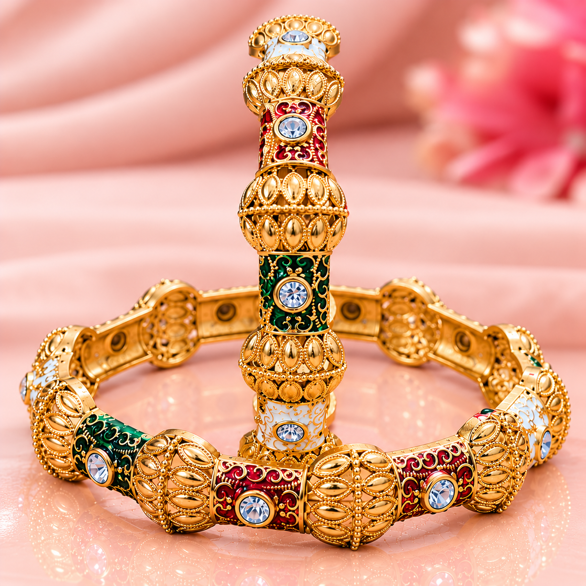 Royal Designer Gold Plated Bangles Set With Multi Design - Set of 2