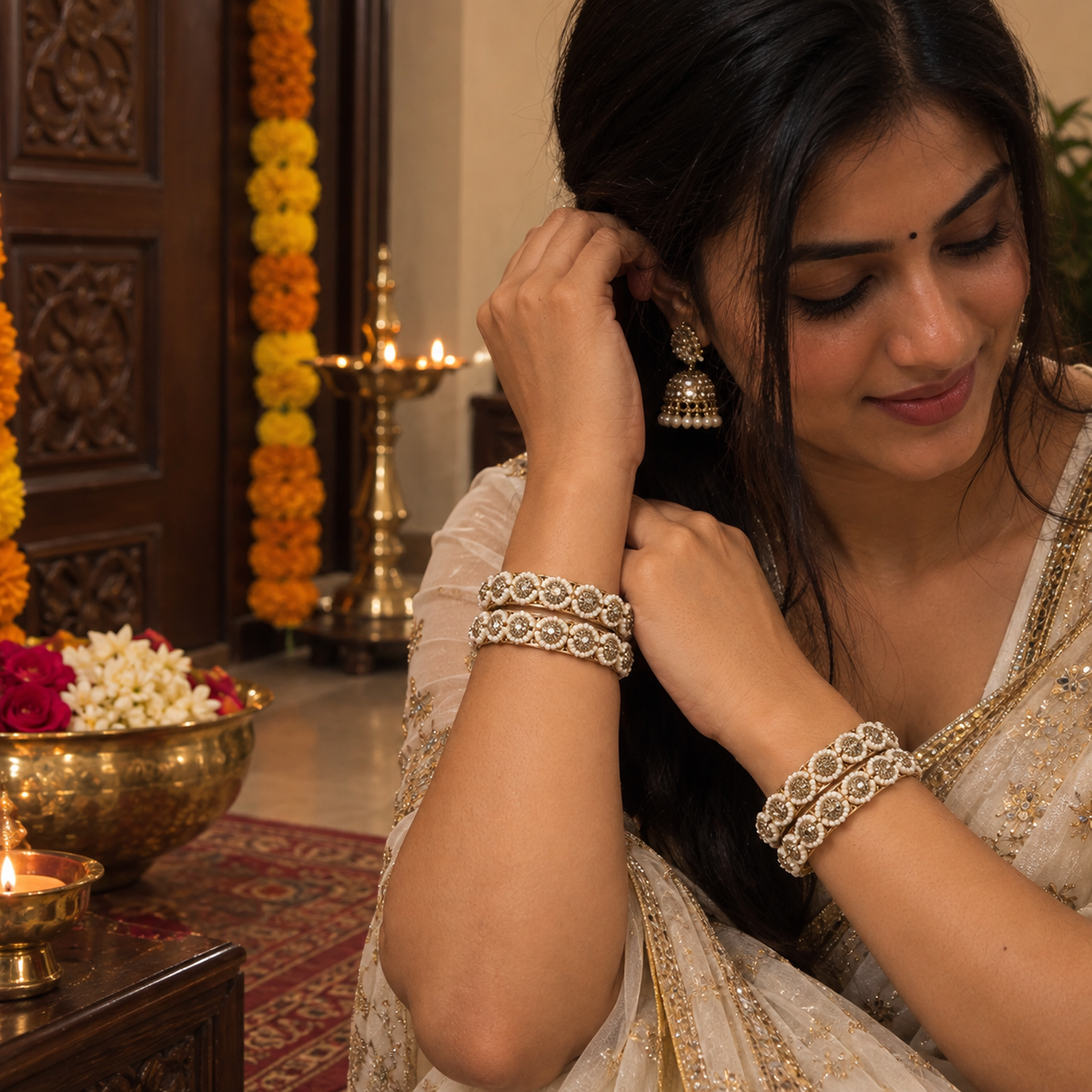 Gold Plated Premium Pearl Designer Kada Set - Set of 4