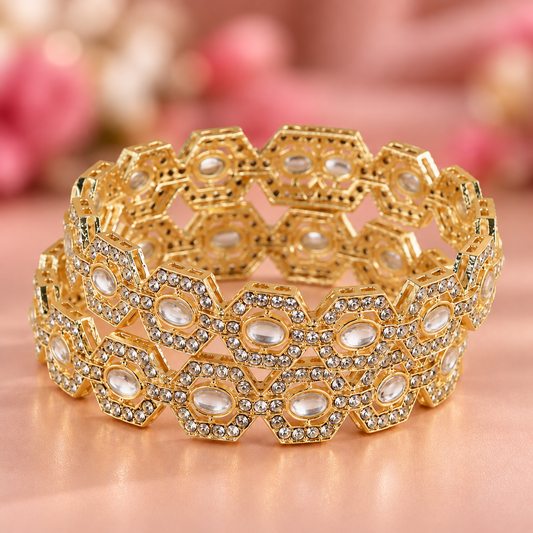 Gold-Plated Designer Geometric Stone Set - Set Of 2
