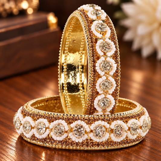 Golden Brilliance: Embellished Bridal Bangles - Set of 2