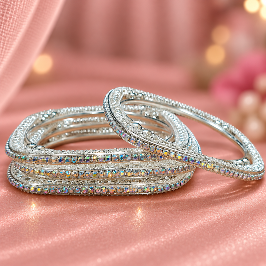 Silver -Plated Antique Filigree Kada Bangles - Set Of 4