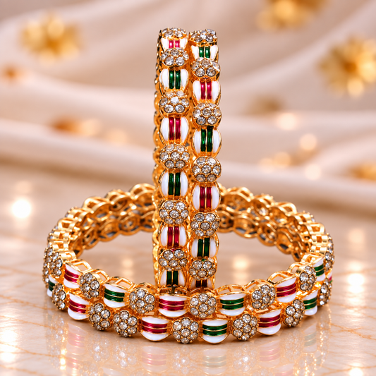 MultiColour & American Diamond Stone Pattern Set - Set of 4