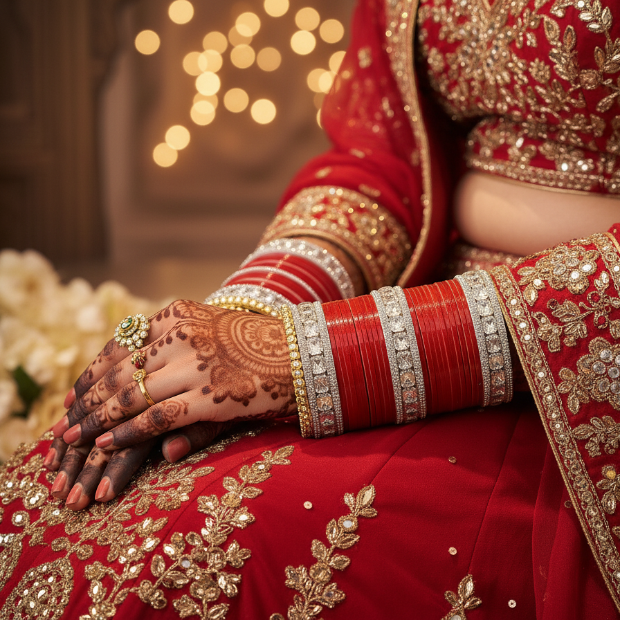 Red Bridal Chuda with Silver Stone Borders – Traditional & Elegant Set of 2