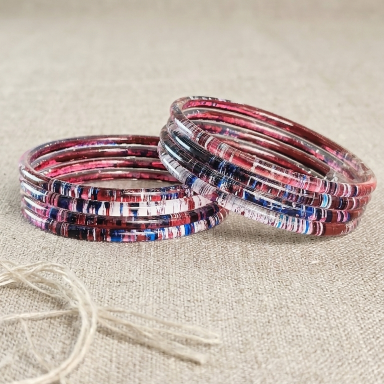 Glossy 3D Glass Bangle Set For Women - Set Of 8