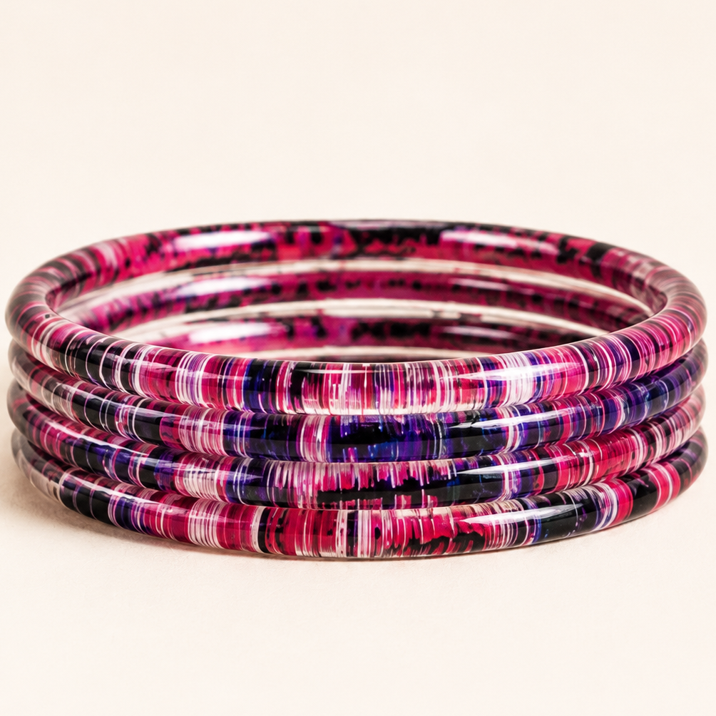 Trendy Glossy Glass Bangle Set For Women - Set Of 4