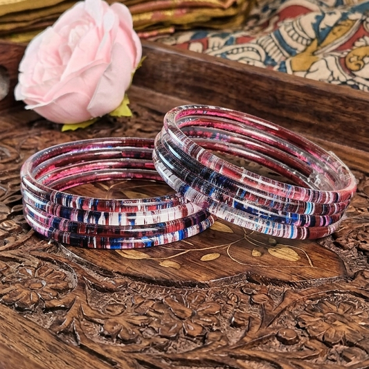Glossy 3D Glass Bangle Set For Women - Set Of 8