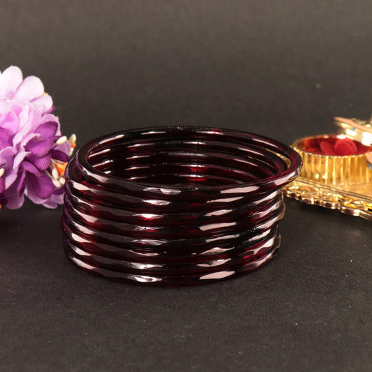 Jelly Bangle Glossy Glass Ruby DarkRed Bangles Set (Pack of 8) –Ethnic Jewellery