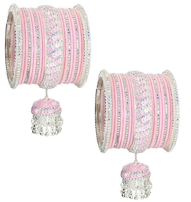 Blush Pink Velvet & Zircon Bridal Bangle Set with Latkan