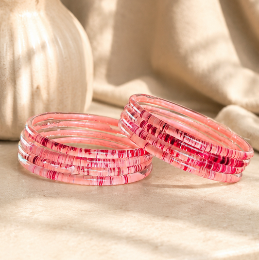 Glossy 3D Glass Bangle Set For Women - Set Of 8