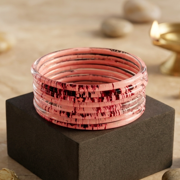 Glossy 3D Glass Bangle Set For Women - Set Of 8