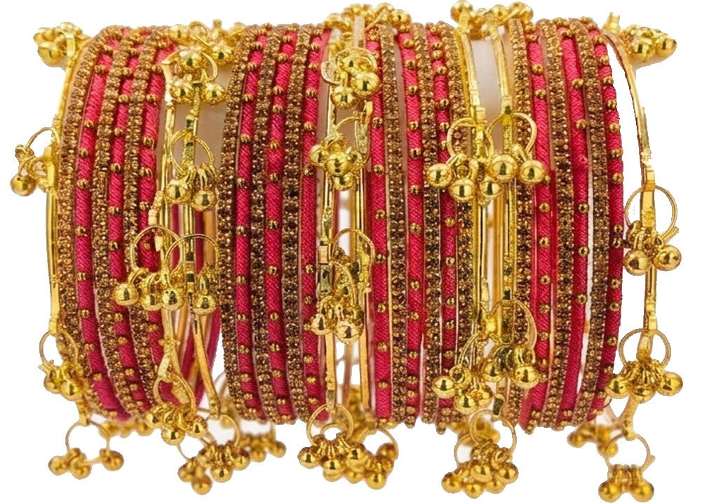 Traditional Gajri Silk Thread Kashmiri Goti Metal Kangan for-Set of 32