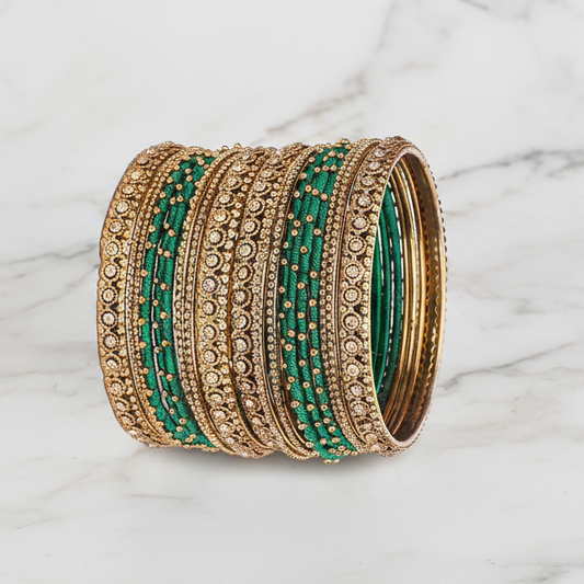 Green Non-Precious Metal Designer Bangles Traditional & Festive Wear | Pack of 20