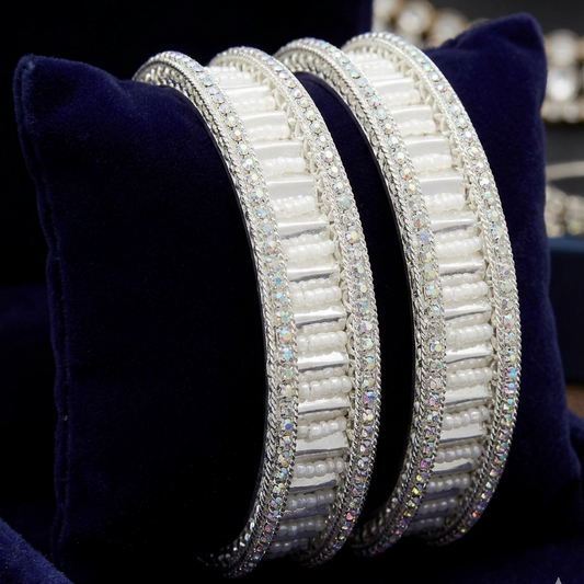 American Diamond Stone Metal Kada Bangles (Set of 2)