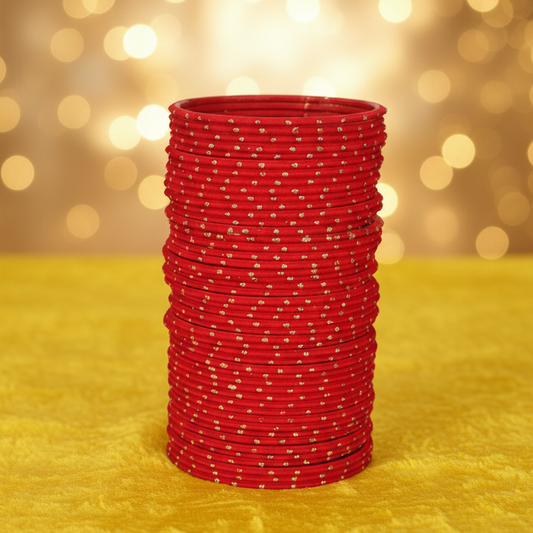 Classic Red Metal Bangles with Golden Dot Design – Pack of 48